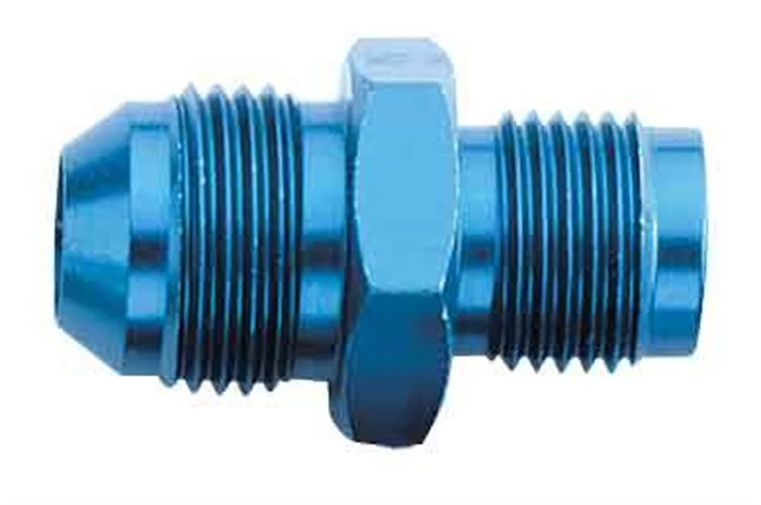 FCM2243 – AEROQUIP Adapter Fitting, -8 AN Male To 16 Millimeter X 1.5 Anodized Blue Aluminum